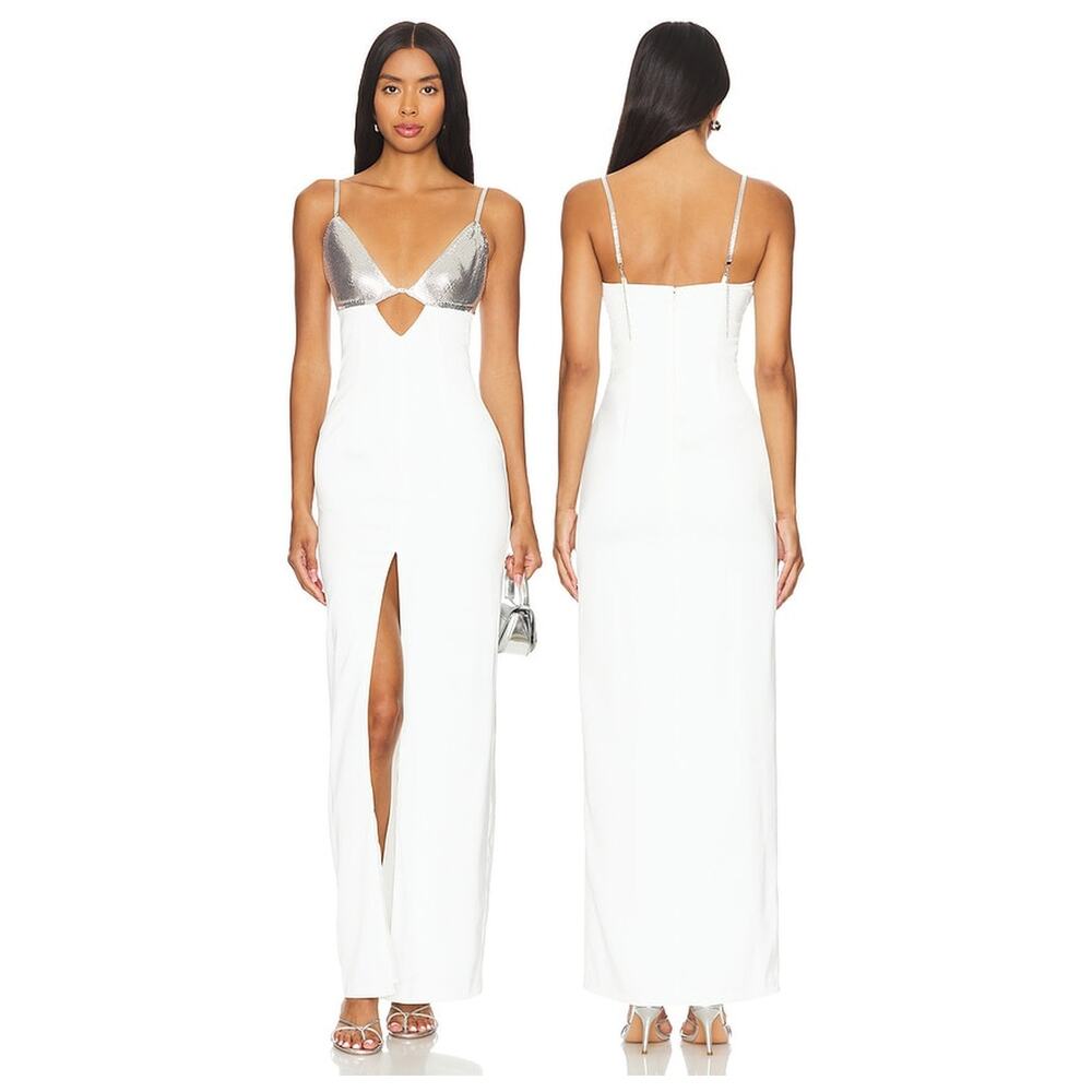 NBD Heera Gown Sheer Maxi Chainmail Metallic Party Formal Gala NYE Cocktail XXS